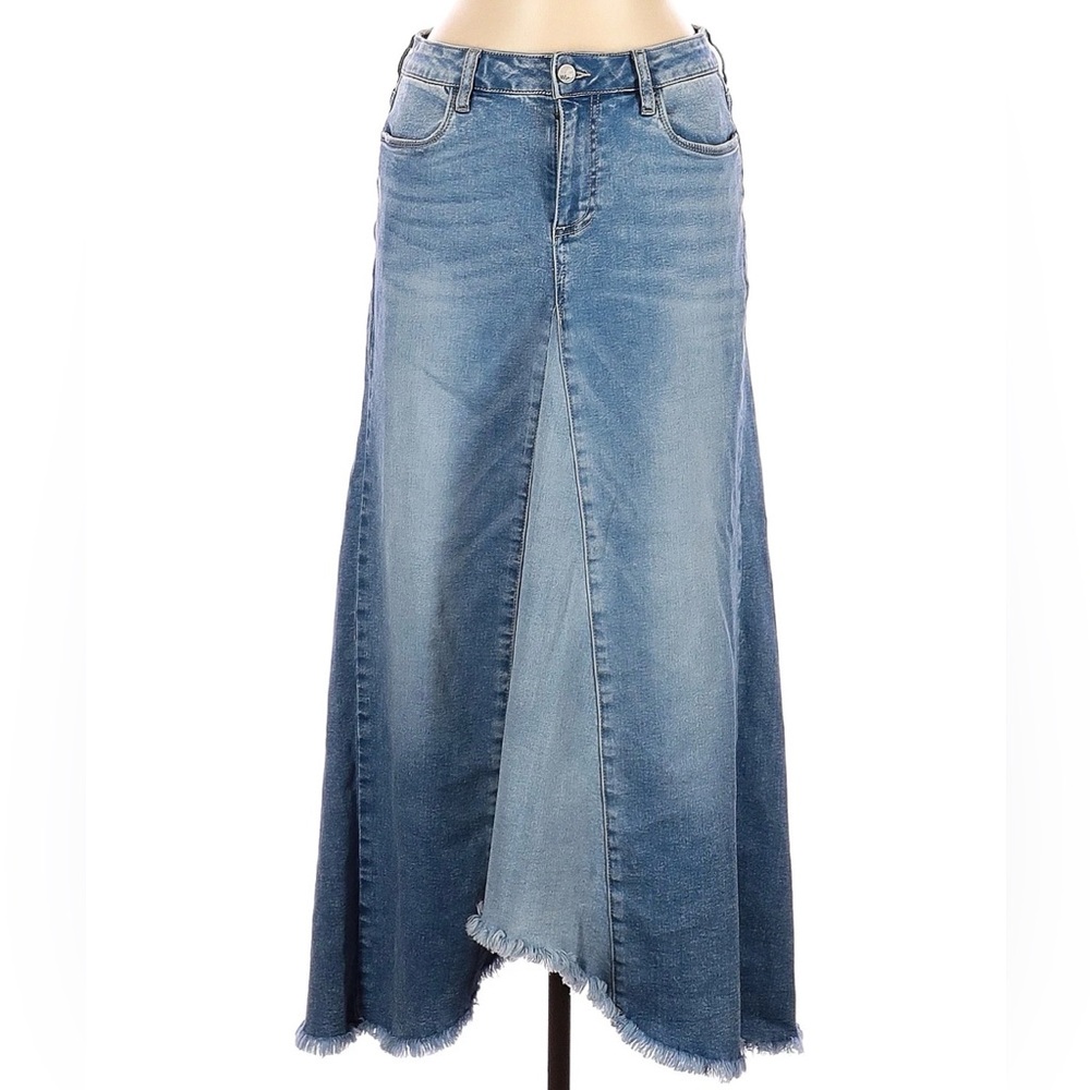 Wash Lab Pieced Denim Midi Skirt / Two Toned Sky